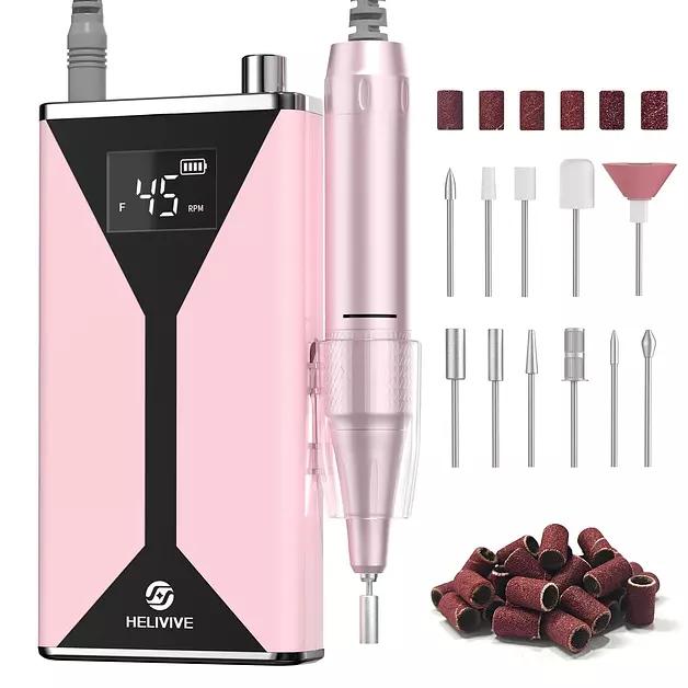 HELIVIVE Professional Electric Nail Drill 45000RPM Cordless Nail File