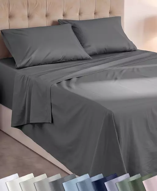 California Design Den Soft 100% Cotton Queen Size Sheet Set, 4 Pc Set, Grey