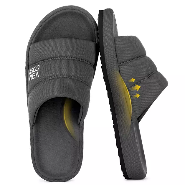 VeraCosy Men's Open Toe Breathable Slippers Light Gray,9-10 US