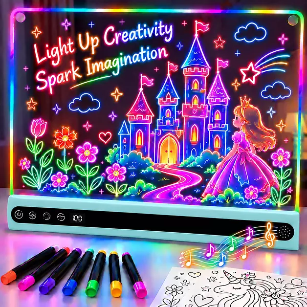 Rechargeable Led Drawing Board for Kids with Music, 3-12 Year Old Gifts