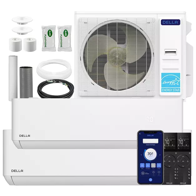 DELLA 35K BTU 2 Zone (12K+23K) Mini Split AC System, 22.5 SEER2, 2050 Sq.Ft