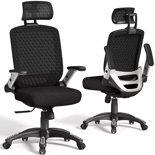 GABRYLLY Ergonomic Office Chair, High Back Home Desk Chair with Flip-Up Arms, 3D Headrest, 90-120° Tilt and Wide Cushion Seat, Big and Tall Computer Chairs for Man Woman, Mesh Chair -Midnight Cloud