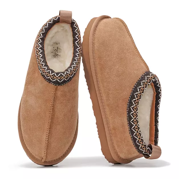 Project Cloud 100% Genuine Leather Womens Slippers w/Genuine Australian Shearling Fur Lining Slippers for Women - Non-Slip EVA w/Memory Foam Fuzzy Slippers Women Footwear (Nerita_W, CHSTNUTSDE,8.5)