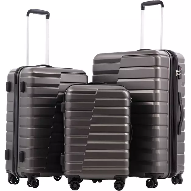 Coolife Lightweight Luggage with TSA Lock,3 Piece Set Gray