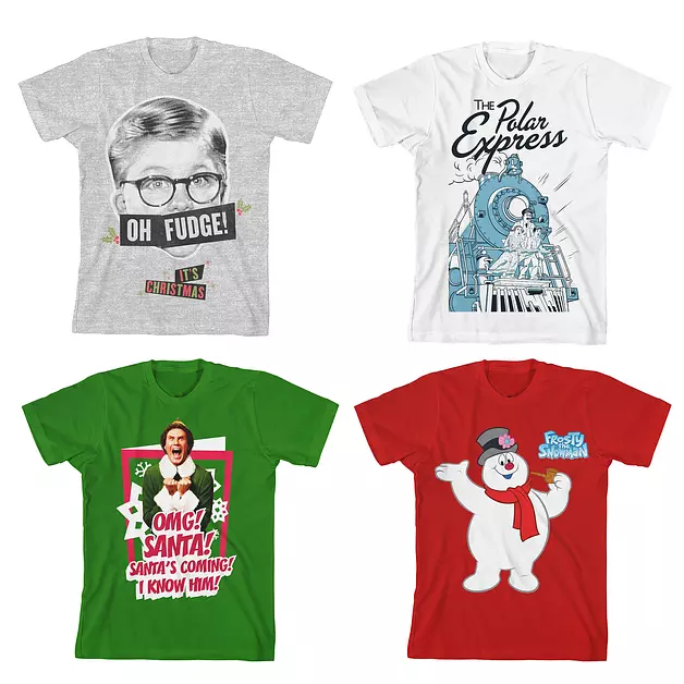 Youth 4-Pack Holiday Movie Tees: A Christmas Story, Polar Express, Elf, Frosty The Snowman-4T Multicolored