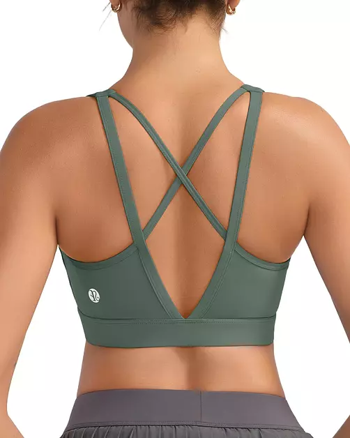 RUNNING GIRL High Impact Sports Bras for Women, High Support Greyish Green Sports Bra Moulded Cup Strappy Sports Bras(3060 Greyish Green XL)