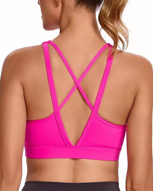 RUNNING GIRL High Impact Sports Bras for Women, High Support Pink Sports Bra Moulded Cup Strappy Sports Bras(3060 Hot Pink M)