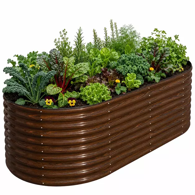 SnugNiture 36" Tall Oval Raised Garden Bed Outdoor, 8×4×3 FT, Brown