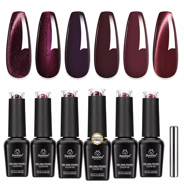 Beetles Burgundy Gel Nail Polish Set, Purple Dark Red Plum Shimmer Wine