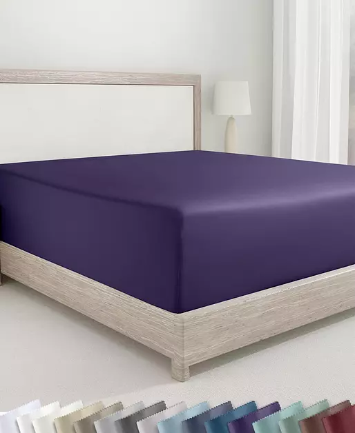 California Design Den Soft 100% Cotton Sateen Fitted Sheet Queen, Purple