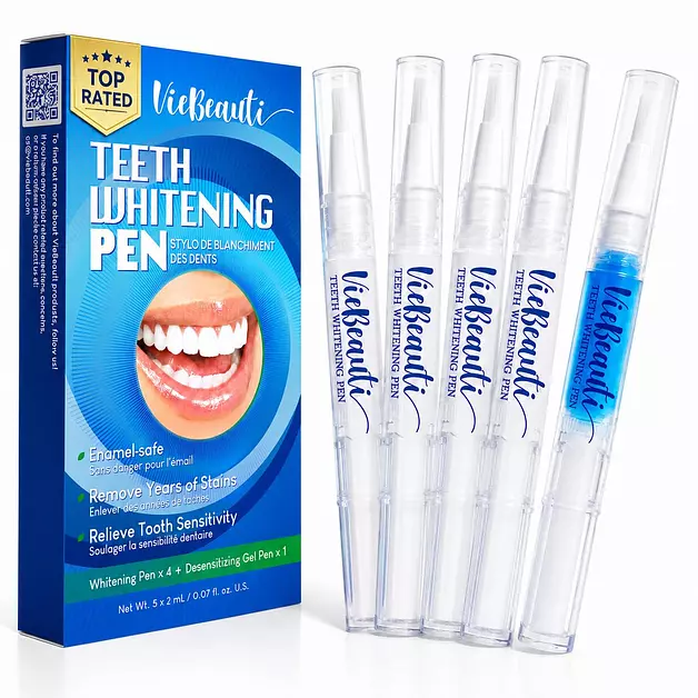 VieBeauti Teeth Whitening Pen Kit, 35% Carbamide Peroxide Gel, 5 Pack