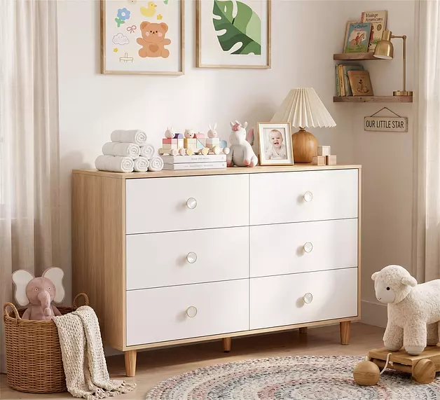 White Baby Dresser for Bedroom, 6 Drawer Organizer for Closet Storage