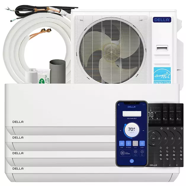 DELLA 27K BTU 4 Zone (4x9K) Soft Airflow Mini Split AC, 26.5 SEER2