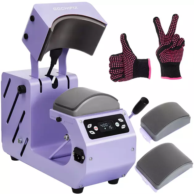 GOCHIFIX Auto Hat Heat Press Machine, Automatic Open/Release, 4 Memory Modes, Precise Temp/Timer Control, 6.54"x3.84"Curved Heat Plate, Hat Stretcher, for Caps, Sublimation, Vinyl, Heat Transfer