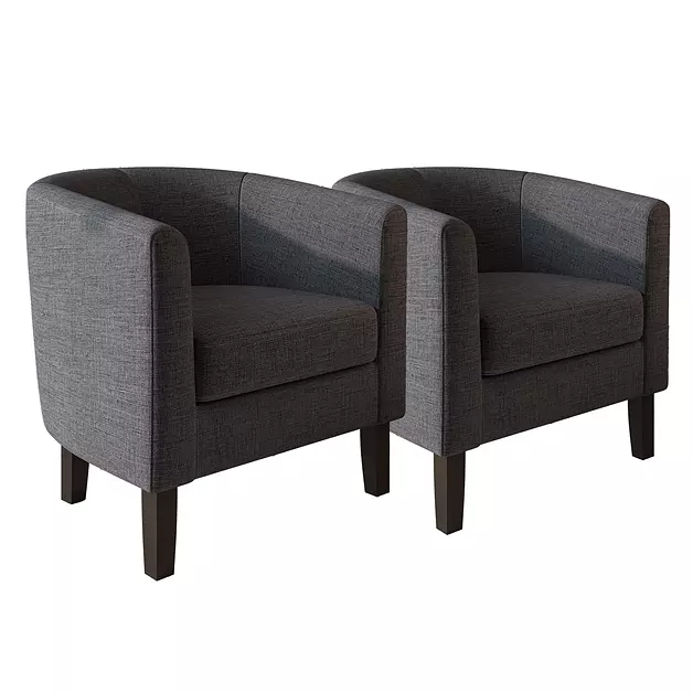 BELLEZE Living Room Chairs Set of 2, Linen Round Accent Barrel Chairs, Club Tub Sofa Chairs for Bedroom, Corner Chairs with Flared Legs and Cozy Soft Padding - Highland (Gray)