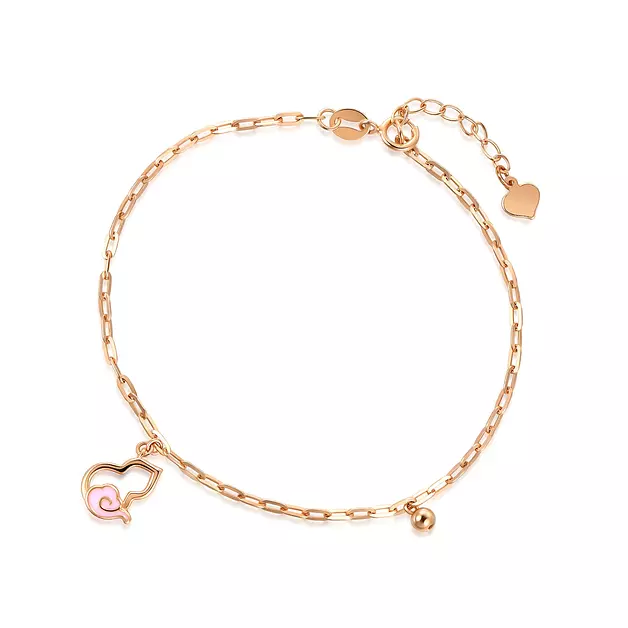 CHOW SANG SANG Delicate Gold 18K Rose Gold MINTY Collection Gourd (Wulu) Auspicious Cloud Bracelet for Women 92006B | 7.4 Inches, (19 CM)