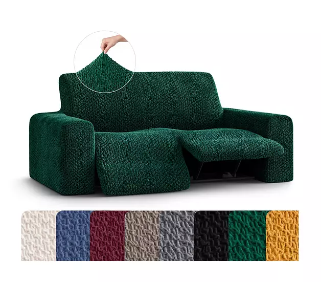 PAULATO BY GA.I.CO. Recliner Cover – Soft Form-Fit Slipcover – Stretch 1-Piece Reclining Furniture Protector – Machine Washable Velvet Fabric – Emerald Green (Reclining Loveseat 50"-75" Wide)