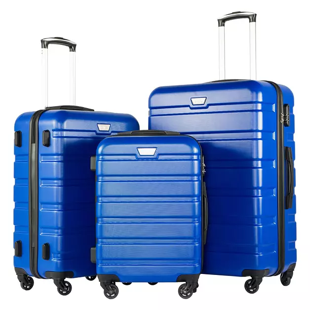 Coolife Luggage Set, Lightweight Durable Hardshell, 3 piece, Blue