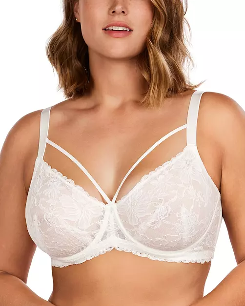 HSIA Minimizer Bras for Women Full Coverage, Unlined Lace Sexy Plus Size Underwire Bra for Large Breasts, White 44C