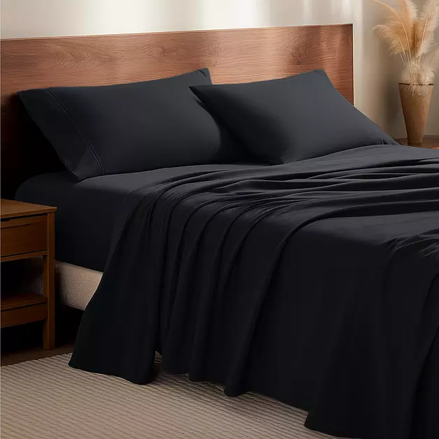 Bare Home Queen Flannel Sheet Set 100% Cotton (Queen, Black)