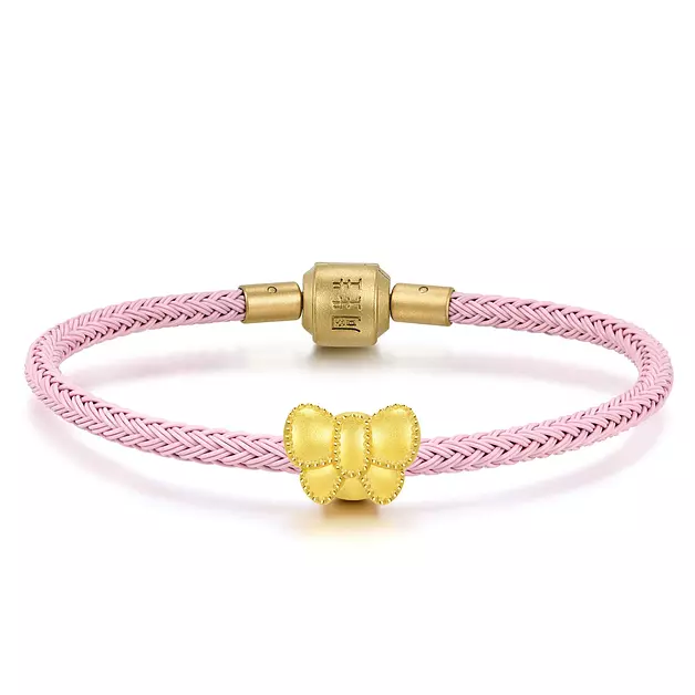 CHOW SANG SANG 999 24K Gold Charme Ribbon Mini Charm Bracelet for Women 92449C (Gold, 19 CM)