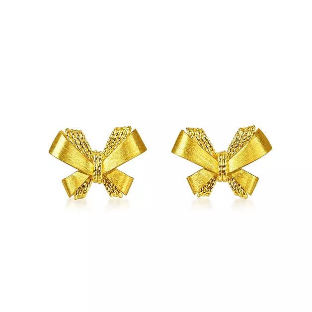 CHOW SANG SANG 999 Gold Essence Ribbon Bow Earrings for Women 96821E