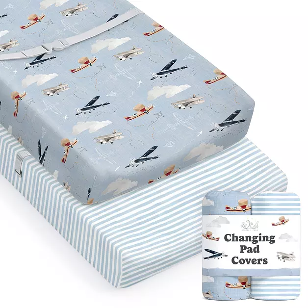 Sorrel + Fern Baby Changing Pad Cover, 2-Pack (Airplanes & Clouds)