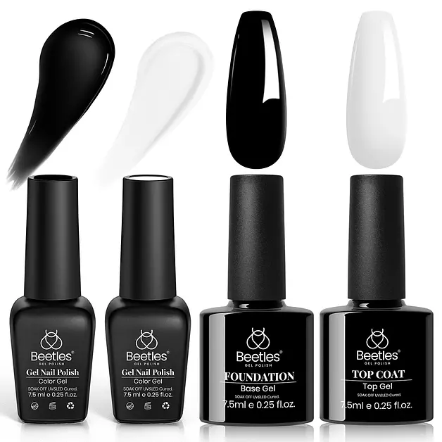 Beetles Black and White Gel Polish, 4Pcs Gel Polish Kit
