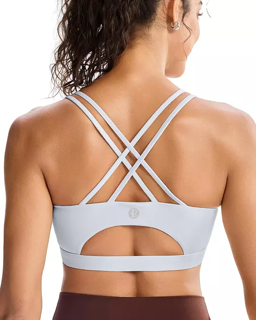 RUNNING GIRL Sports Bras for Women,Padded Grey Sports Bra Tank Top Sexy Crisscross Back High Impact Longline Workout Yoga Bra(WX2354Icy Grey,M)