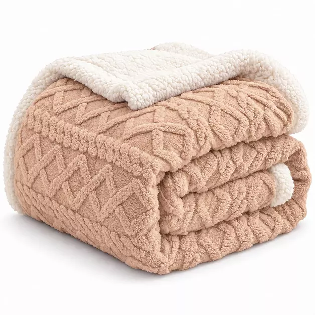 Carlmaya Twin Reversible Sherpa Fleece Soft Blanket for Bed,Khaki,70"x80"