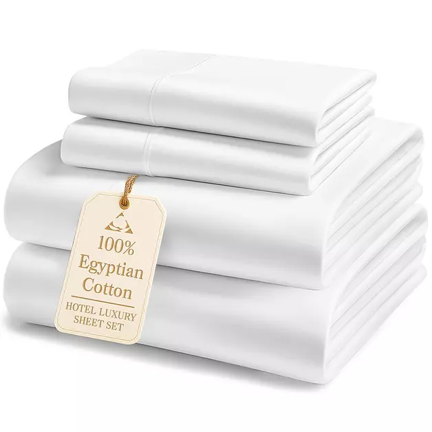 LANE LINEN 100% Egyptian Cotton King Sheets Set – 4 Piece Sateen Weave Bed Sheets, Ultra Soft, 16" Deep Pocket, Luxury King Size Sheet Set: Alpine Frost