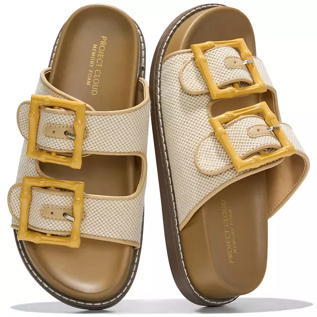 Project Cloud Platform Summer Sandals for Women - Comfortable and Adjustable Straps Summer Slides with Memory Foam Insole - Non-Slip Casual Womens Sandals (Sharl-1, BEIG, 7)