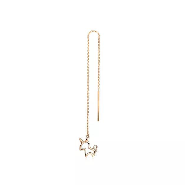 CHOW SANG SANG Delicate Gold 18K Rose Solid Gold MINTY Collection Unicorn Single Dangle Earring for Women 92256E | (Sold Single Not Pair)