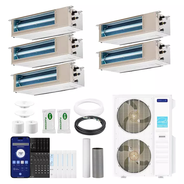 DELLA 55K BTU 5 Zone (3x9K+12K+18K BTU) Concealed Ducted Mini Split AC
