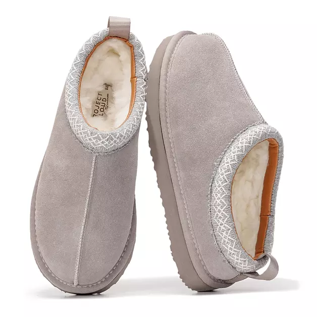 Project Cloud 100% Genuine Leather Womens Slippers w/Genuine Australian Shearling Fur Lining Slippers for Women - Non-Slip EVA w/Memory Foam Fuzzy Slippers Women Footwear (Nerita_W, GREYMONSDE,9)