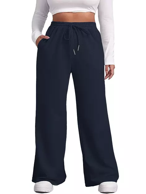 MK Shop Limited Plus Size Pants for Women Wide Leg Sweatpants Navy Blue