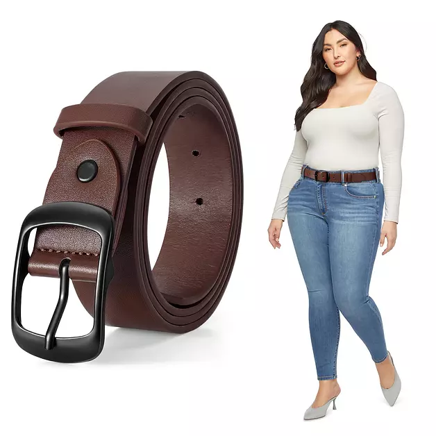 JASGOOD Plus Size Women Fashion PU Leather Belt Black Casual Waist Belt for Jeans Pants with Metal Pin Buckle,Coffee
