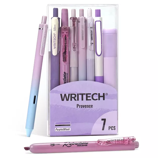 WRITECH Gel Pens Journaling Highlighters: 0.5 &0.7mm Purple Journal Set 7ct