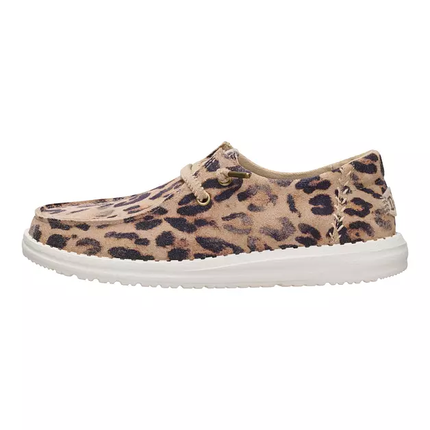 HEYDUDE Women's Wendy Craft Suede Slip On Shoe, Taupe Leopard Size 5 | Lightweight Casual Loafer | Travel Ready Easy On Fit