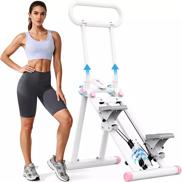 HXD-ERGO Stair Stepper, Upgrade 6-Level Resistance Stair Master with Adjustable Handlebar, Folding Stair Climber Workout Machine (White)