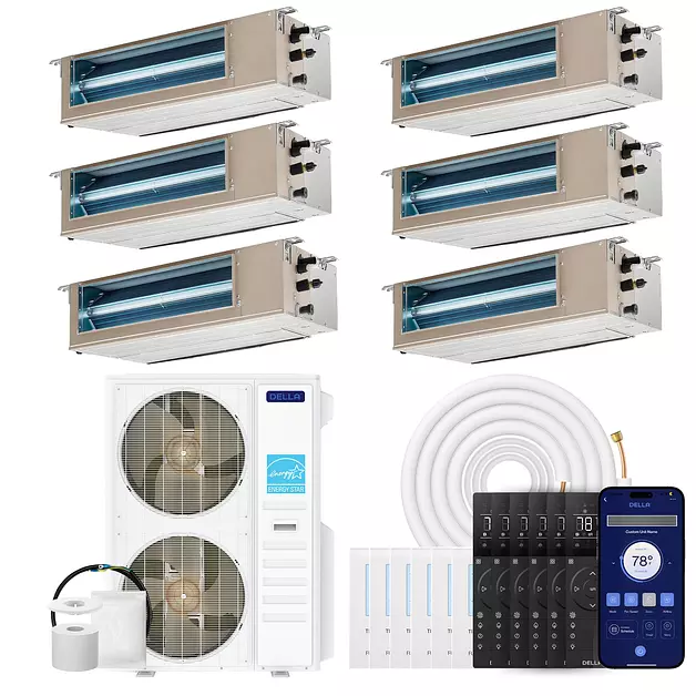 DELLA 55K BTU 6 Zone (3x9K+2x12K+18K BTU) Concealed Ducted Mini Split AC