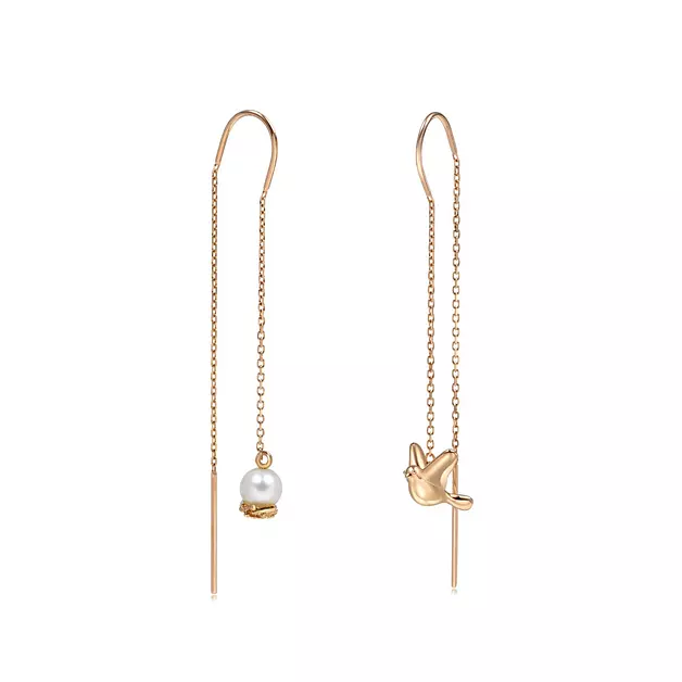 CHOW SANG SANG 18K Rose Gold Journey Freshwater Cultured 4.5-5.0 mm Pearl Asymmetric Dangle Earrings for Women 90183E