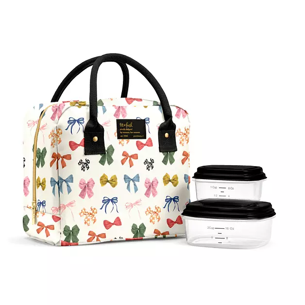Fit & Fresh Bloomington Lunch Bag for Women - Insulated Large Lunch Box for Work with Containers, Leak-Resistant, Stain-Resistant, Zipper Closure, Fall Bows, Fall Bows, One Size