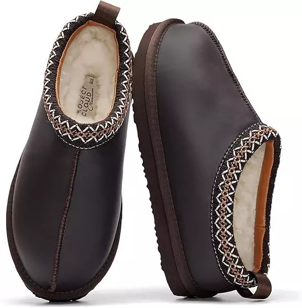 Project Cloud 100% Genuine Leather Womens Slippers w/Genuine Australian Shearling Fur Lining Slippers for Women - Non-Slip EVA w/Memory Foam Fuzzy Slippers Women Footwear (Nerita, BRWNDIS,12)