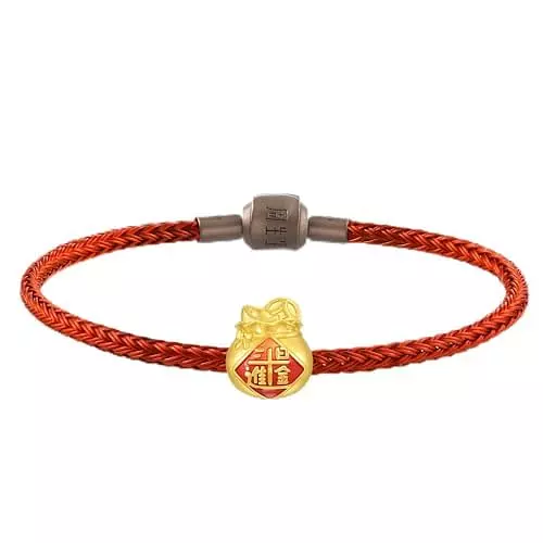 CHOW SANG SANG 999 24K Gold Charme Mini Charm Lucky Money Bag, Red Charm Bracelet for Women 94330C