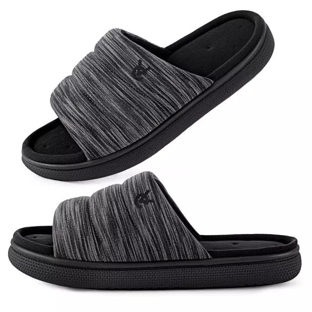 VeraCosy Mens Open-Toe Slippers Indoor House Shoes Black Speckle,13-14 US