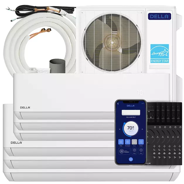 DELLA 48K BTU 6 Zone (3x9K+3x12K) Soft Airflow Mini Split AC, 24 SEER2