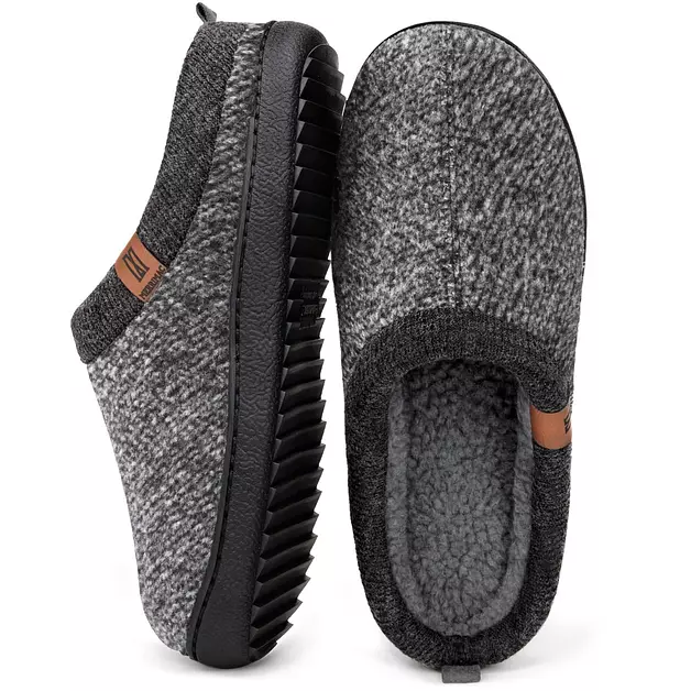 MERRIMAC Men's Slip on Slippers Memory Foam House Shoes Grey,12-13 US