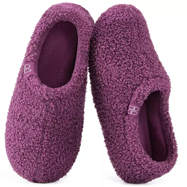 HomeTop Women's Fuzzy Curly Fur Loafer Slippers, Purple 11-12 US