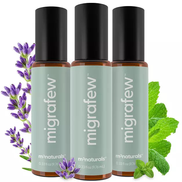MigraFew Aromatherapy Migraine Roll On with Cooling Roller, Pack of 3 by M3